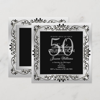 Classy Chic Silver Decorative Gerahmt 50. Geburtst Einladung