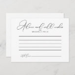 Classy Chic Wedding Advice Card Postkarte<br><div class="desc">Diese schicke Hochzeitsratenkarte ist perfekt für eine rustikale Hochzeit. Das einfache und elegante Design zeichnet sich durch klassische und extravagante Schriftzeichen in Schwarz und Weiß aus. Diese Karten sind ideal für Hochzeiten, Brautparty, Babydusche, Graduiertenfest u.v.m. Personalisieren Sie die Karten mit den Namen der Braut und Bräutigam, den Eltern, die Sie...</div>