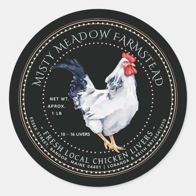 Classy Chicken Liver Label Rooster Farmer's Market Runder Aufkleber (Vorderseite)
