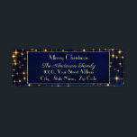 Classy Christmas Blue Gold Stars Label<br><div class="desc">Klassische Weihnachtsfamilie Rücksendeadresse Label mit dunkelblauem Buh-Effekt mit goldenen kleinen Sternen und einem goldenen Rahmen mit einem Text,  der "Frohe Weihnachten" lautet. Personalisieren Sie es mit Ihrem Namen und Ihrer Rücksendeadresse.</div>