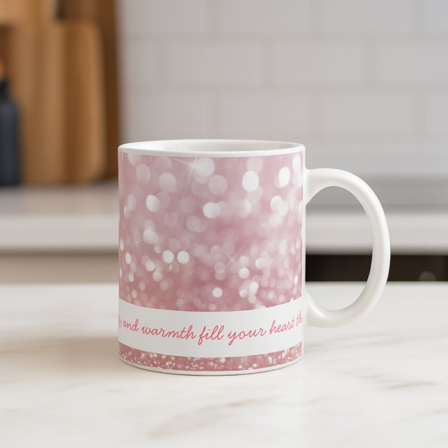 Classy Christmas Custom Pink Sparkle Tasse (Pink Sparkling Bokeh Warmth Motif Coffee Mug)