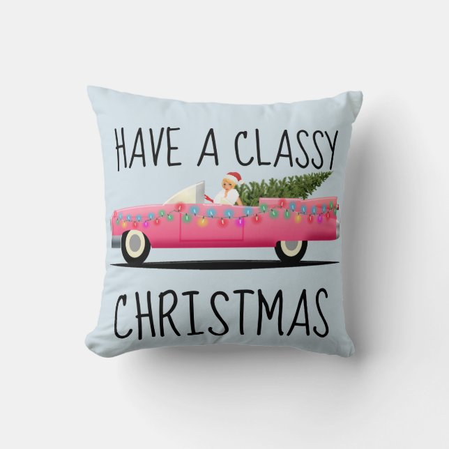 CLASSY CHRISTMAS PINK CLASSIC CAR PILLOWS KISSEN (Vorderseite)