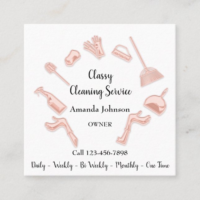 Classy Cleaning Service Gold Logo Haushaltshilfe B Quadratische Visitenkarte (Vorderseite)