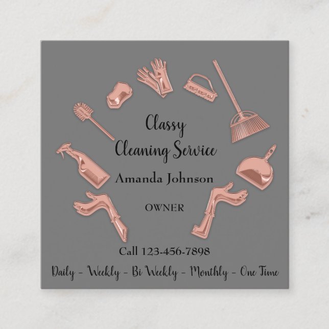 Classy Cleaning Service Gold Logo Maid House Grau Quadratische Visitenkarte (Vorderseite)