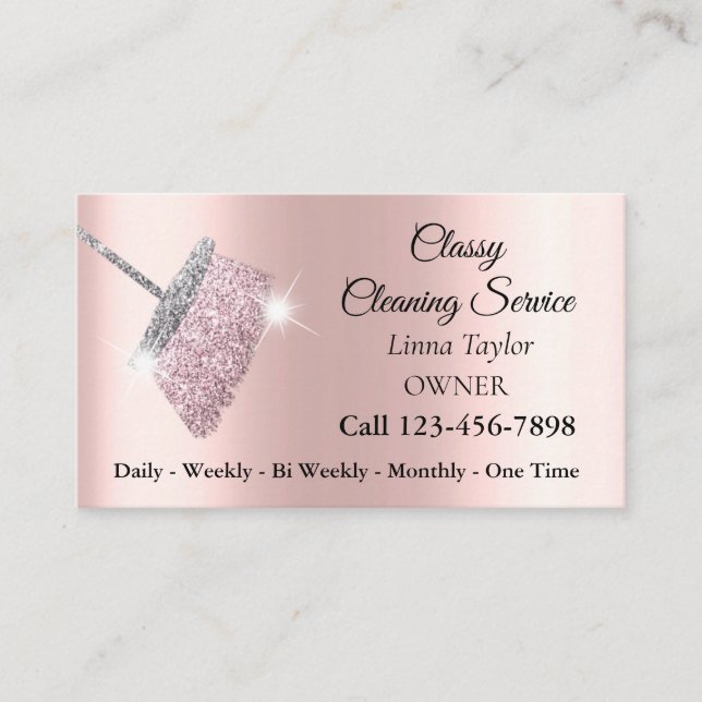 Classy Cleaning Service Silber Rosa Visitenkarte (Vorderseite)