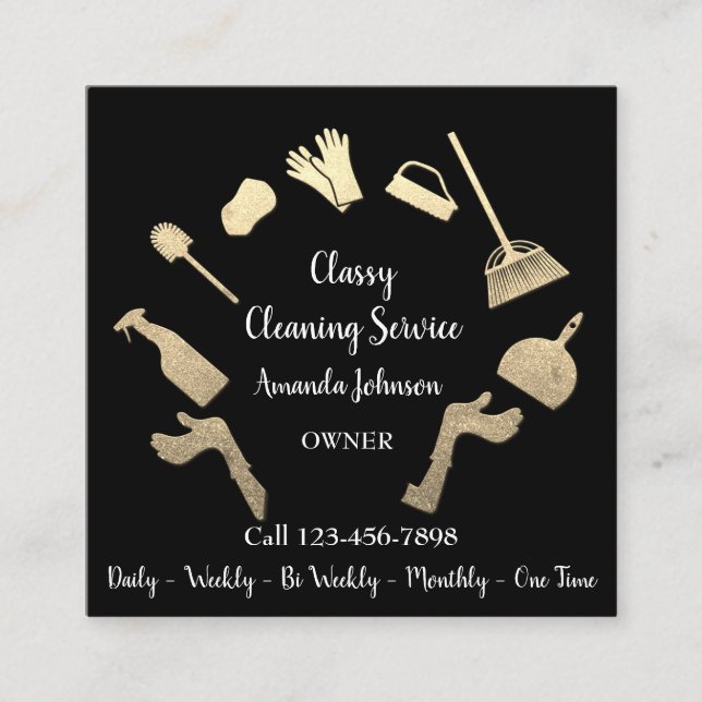 Classy Cleaning Services Gold Logo Maid Black Vip Quadratische Visitenkarte (Vorderseite)