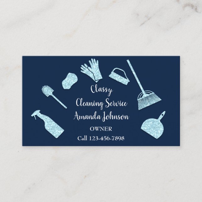 Classy Cleaning Services Gold Logo Maid Blau Visitenkarte (Vorderseite)