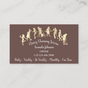 Classy Cleaning Services Gold Logo Maid Brown Visitenkarte