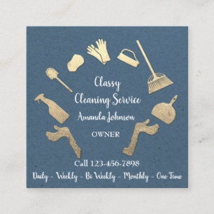 Classy Cleaning Services Gold Logo Maid Kraft Blue Quadratische Visitenkarte