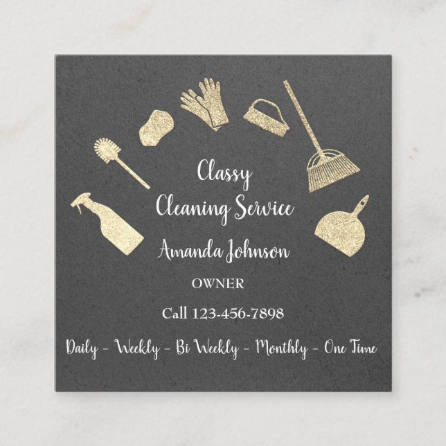 Classy Cleaning Services Gold Logo Maid Kraft Gray Quadratische Visitenkarte (Vorderseite)