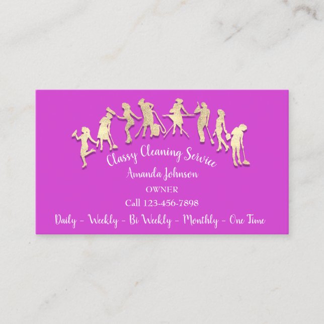 Classy Cleaning Services Gold Logo Maid Pink 3D Visitenkarte (Vorderseite)