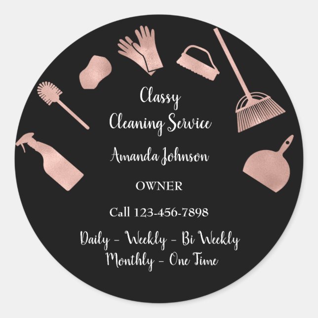 Classy Cleaning Services Gold Logo Maid Rose Glam Runder Aufkleber (Vorderseite)