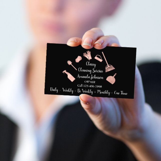 Classy Cleaning Services Gold Logo Maid Rose Glam Visitenkarte (Classy Cleaning Services Gold Logo Maid Rose Glam Business Card)