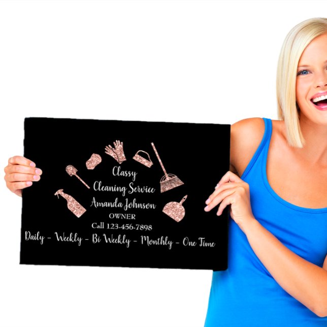 Classy Cleaning Services Gold Logo Maid Rose Glitt Visitenkarte (Von Creator hochgeladen)