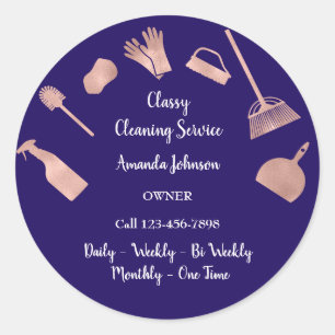 Classy Cleaning Services Gold Logo Maid Rose Navy Runder Aufkleber