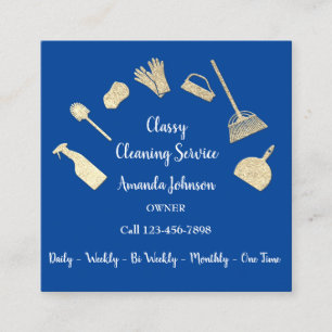 Classy Cleaning Services Gold Logo Maid Royal Blue Quadratische Visitenkarte