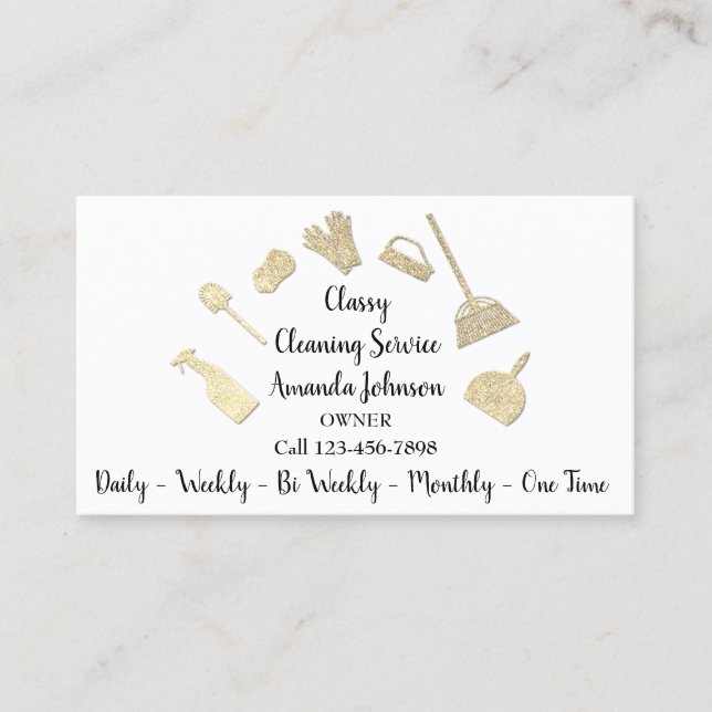 Classy Cleaning Services Gold Logo Maid Weiß Visitenkarte (Vorderseite)