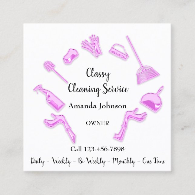 Classy Clearing Service House Logo Maid Glam White Quadratische Visitenkarte (Vorderseite)