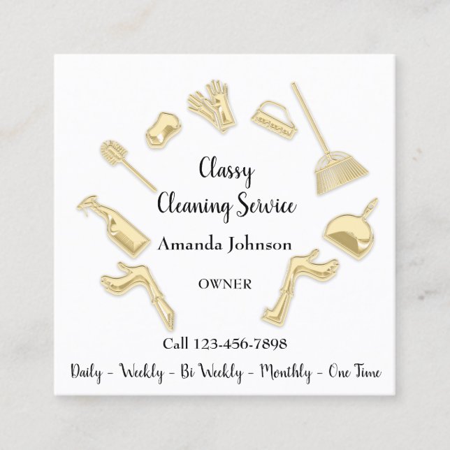Classy Clearing Service House Logo Maid Gold Weiß Quadratische Visitenkarte (Vorderseite)