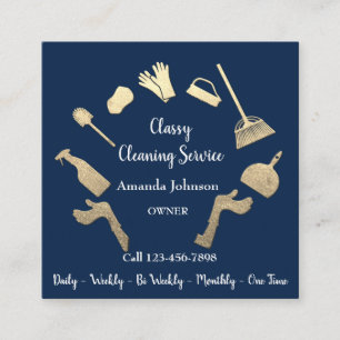 Classy Clearing Services Gold Logo Maid House Blue Quadratische Visitenkarte