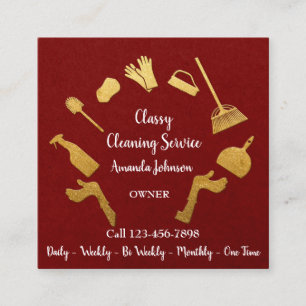 Classy Clearing Services Gold Logo Maid Kraft Rot Quadratische Visitenkarte