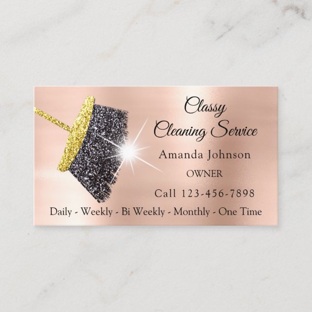 Classy Clearing Services Rose Gold Glitzer Black Visitenkarte (Vorderseite)