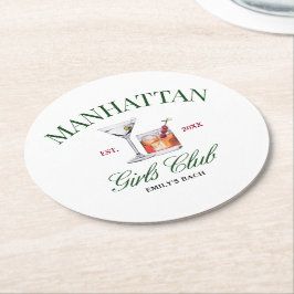 Classy Cocktails Green & Red Girl's Club Runder Pappuntersetzer