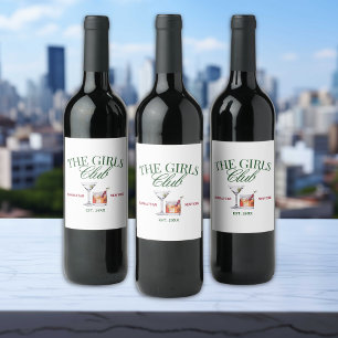 Classy Cocktails Green & Red Girl's Club Weinetikett