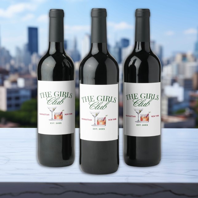 Classy Cocktails Green & Red Girl's Club Weinetikett (Von Creator hochgeladen)