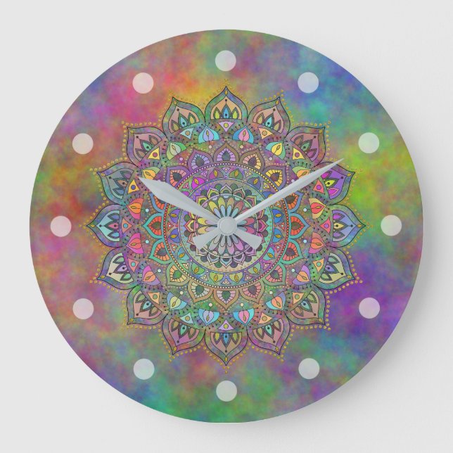 Classy Colorful Mandala India Style 1 Große Wanduhr (Vorderseite)