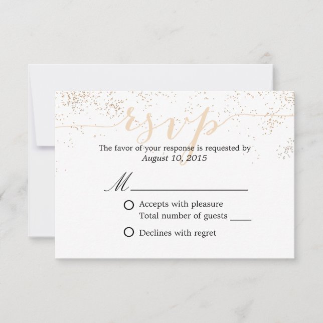 Classy Confetti Dots Script Wedding RSVP Karte (Vorderseite)