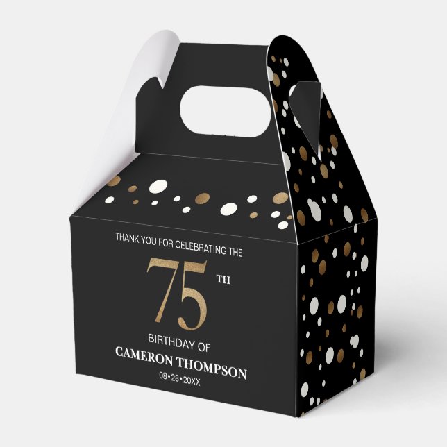 Classy Confetti Gold Black 75. Geburtstag Geschenkschachtel (Rückseite)
