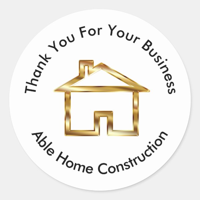Classy Construction Gold farbige Logo Vielen Dank Runder Aufkleber (Vorderseite)