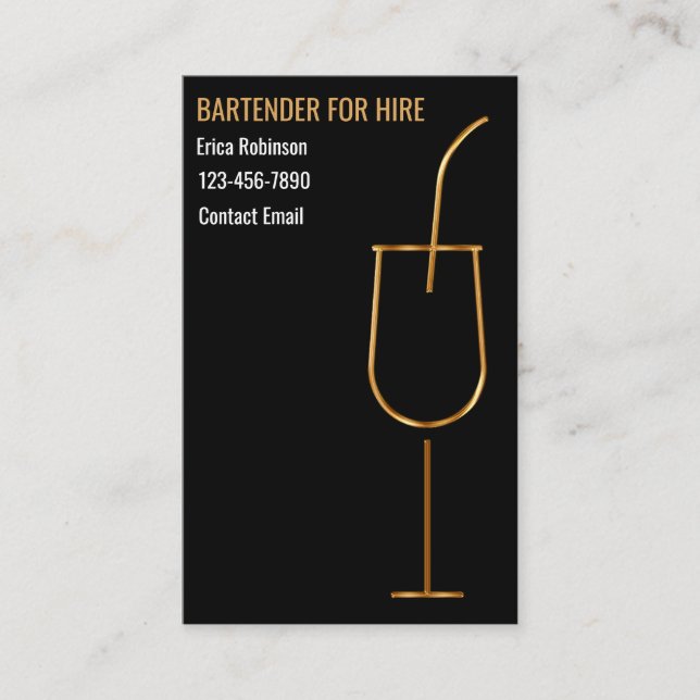 Classy Cool Bartender For Hire Business Cards Visitenkarte (Vorderseite)