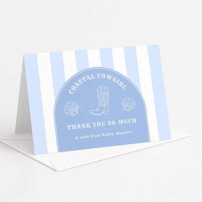 Classy Cowgirl Junggeselinnen-Abschied Foto Dankeskarte (Modern arch blue and white Coastal Cowgirl bachelorette party thank you cards)