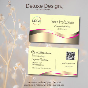 Classy Cream Wavy Gold Dekoration mit Logo und QR  Visitenkarte