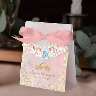 Classy Crown Floral Pink Quinceanera Gefallen Box Geschenkschachtel