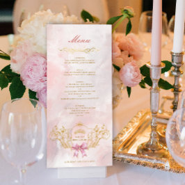 Classy Crown Pink Bow Quinceanera Custom Menu Card Einladung