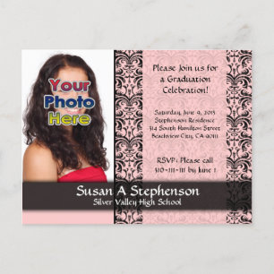 Classy Damask Abschluss Ankündigung, rosa Einladungspostkarte