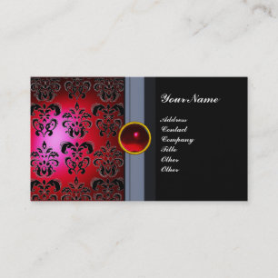 CLASSY DAMASK GEM MONOGRAM schwarz rot bordeauxrot Visitenkarte