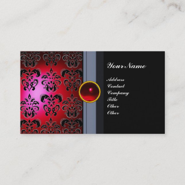CLASSY DAMASK GEM MONOGRAM schwarz rot bordeauxrot Visitenkarte (Vorderseite)