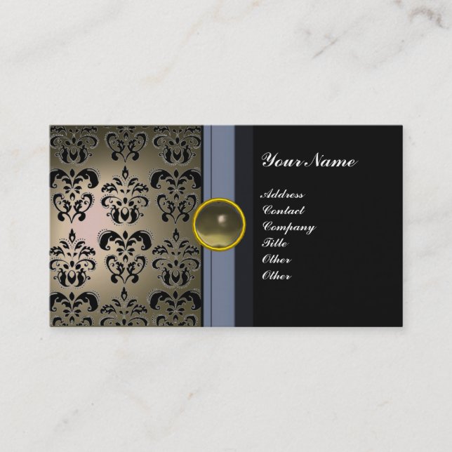 CLASSY DAMASK GEM MONOGRAM schwarz Visitenkarte (Vorderseite)