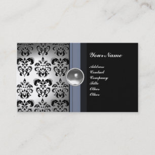 CLASSY DAMASK GEM MONOGRAM Schwarz-weiß Visitenkarte