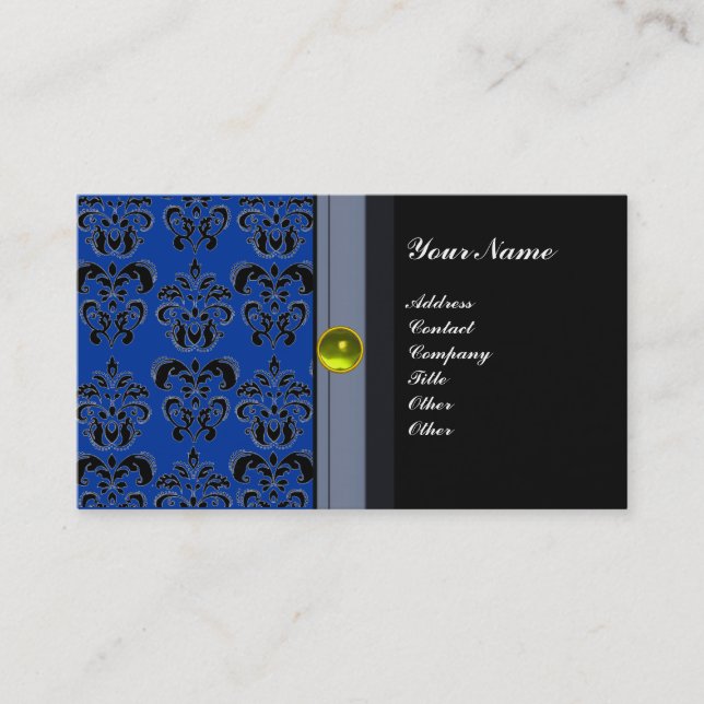 CLASSY DAMASK MONOGRAM Blau-grauer Topaz gelb Visitenkarte (Vorderseite)
