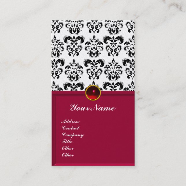 CLASSY DAMASK MONOGRAM rotes Bordeaux Platin Visitenkarte (Vorderseite)