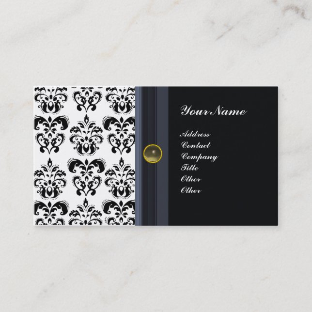 CLASSY DAMASK MONOGRAM, schwarzer Agon Visitenkarte (Vorderseite)