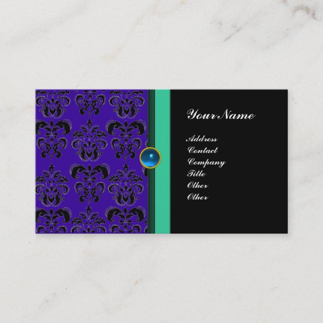 CLASSY DAMASK MONOGRAM, schwarzer Saphir Visitenkarte (Vorderseite)