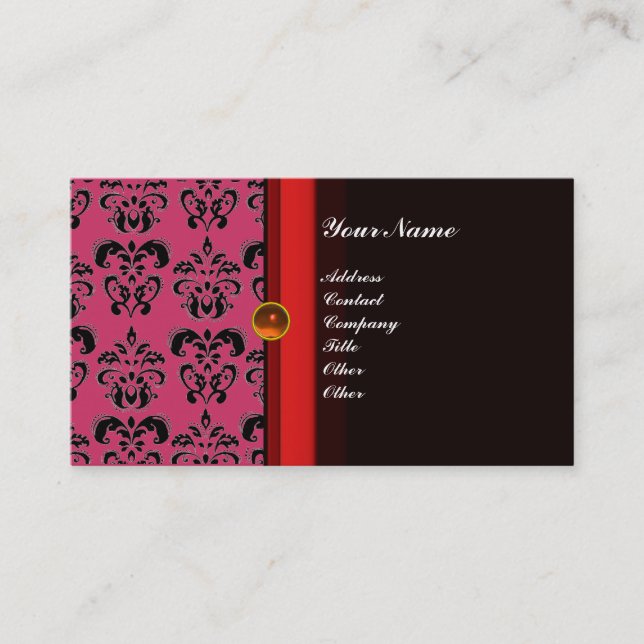 CLASSY DAMASK MONOGRAM schwarzer Topaz-Orange, Visitenkarte (Vorderseite)