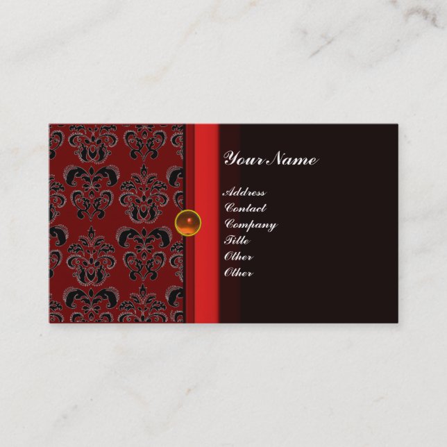 CLASSY DAMASK MONOGRAM Schwarzer Topaz Orange Visitenkarte (Vorderseite)