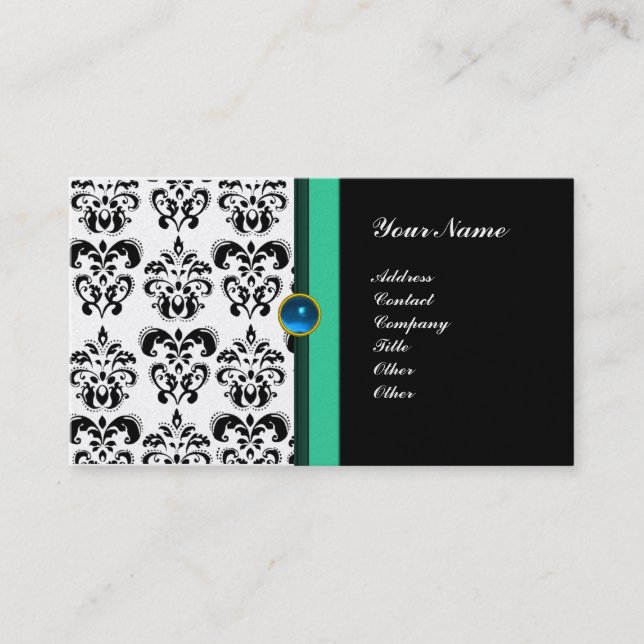 CLASSY DAMASK MONOGRAM, schwarzes Saphigold Visitenkarte (Vorderseite)